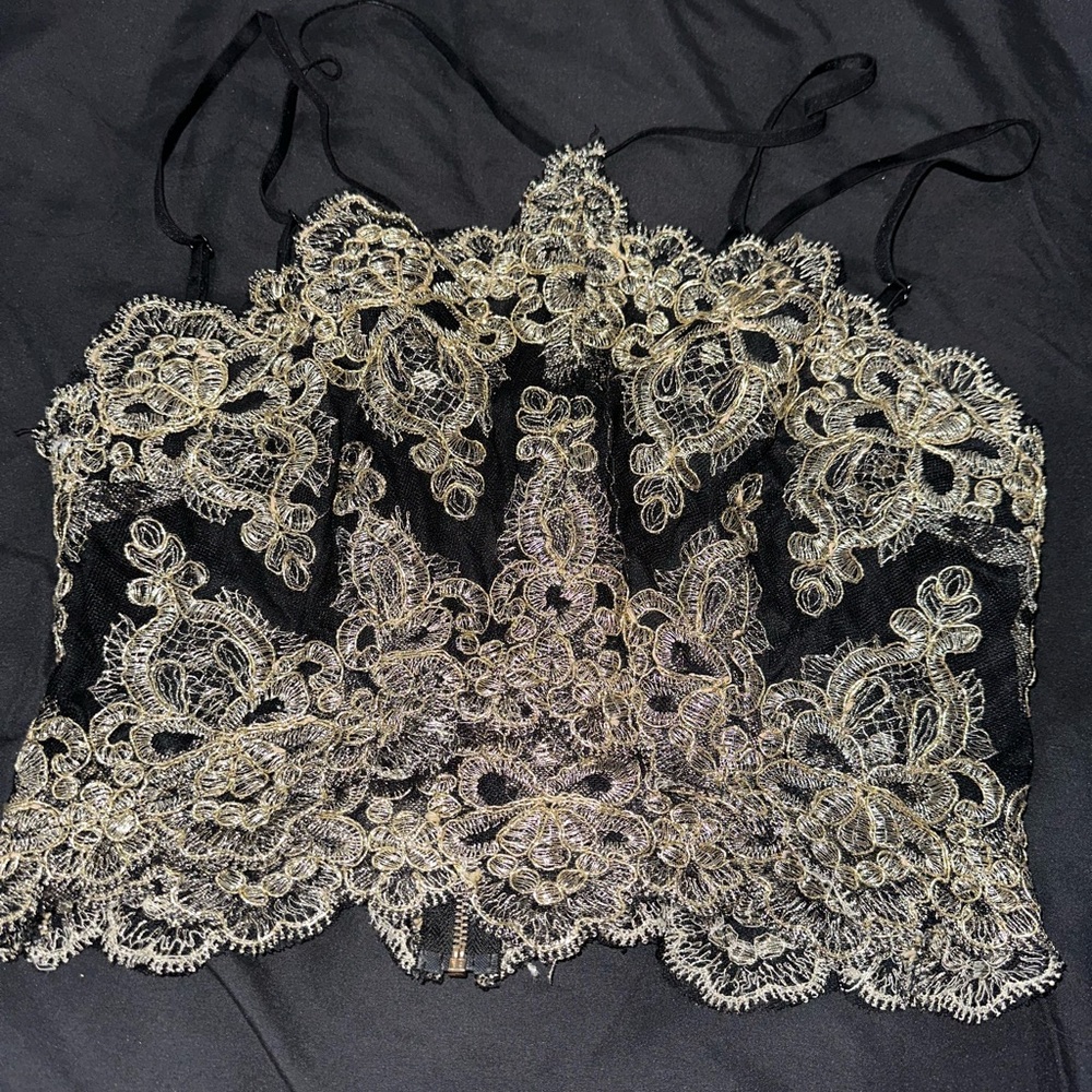 Black & Gold Lace Top